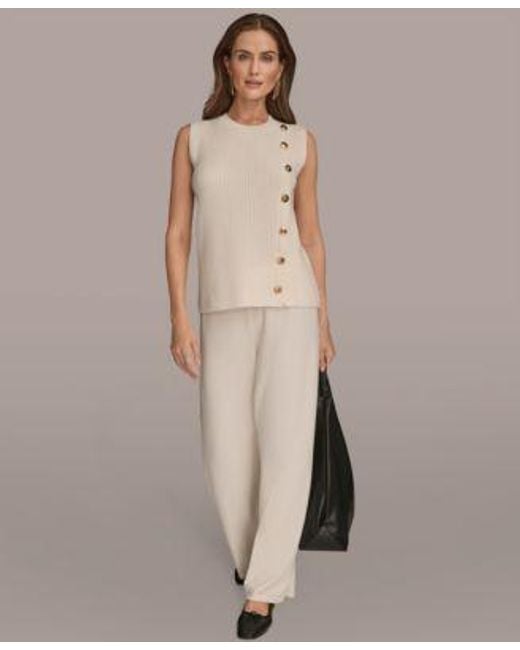 Donna Karan Natural Crewneck Sleeveless Sweater Pull On Sweater Pants