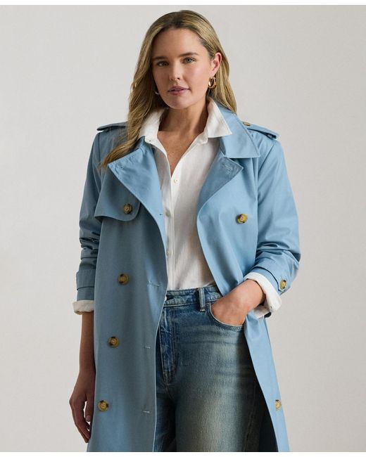 Ralph Lauren Women's Blue Plus Size Double-breasted Belted Trench Coat
