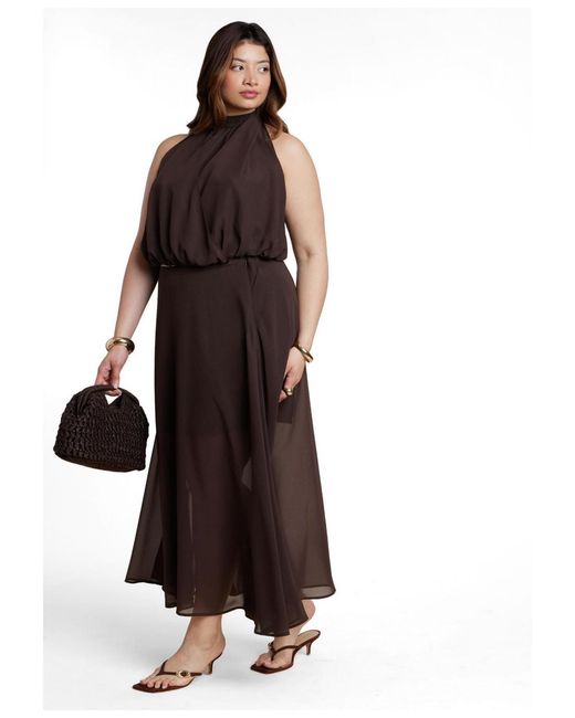 Eloquii Brown Plus Size High Neck Bubble Top