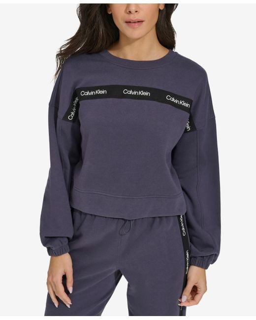 Calvin Klein Blue Logo-tape Bungee-hem Sweatshirt