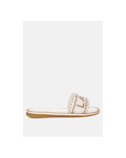 LONDON RAG White Beaded Lake Como Flat Slip Ons
