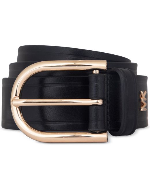 Michael Kors Blue Michael Gold-tone-buckle Leather Belt