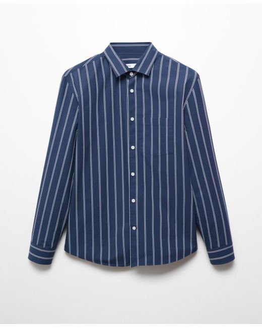Mango Blue Classic-fit Printed Cotton Shirt for men