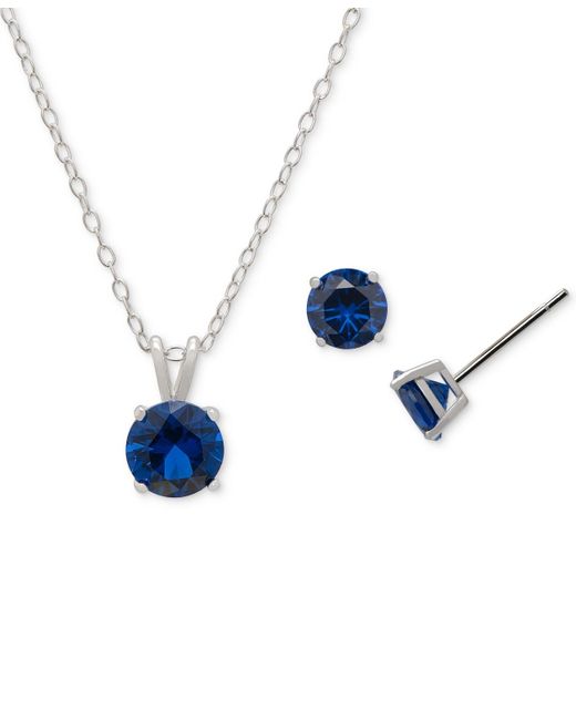 Macy's Blue Round Pendant Necklace & Stud Earrings Set (1-1/5 Ct. T.w.