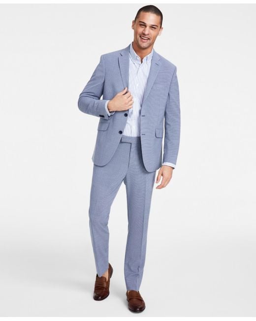 Kenneth Cole Blue Slim-fit Mini-houndstooth Suit for men