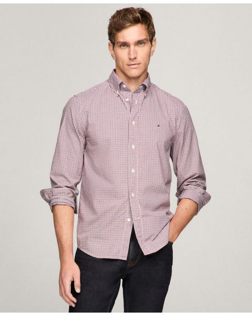 Tommy Hilfiger Purple Regular-fit Flex Gingham Check Button-down Poplin Shirt for men
