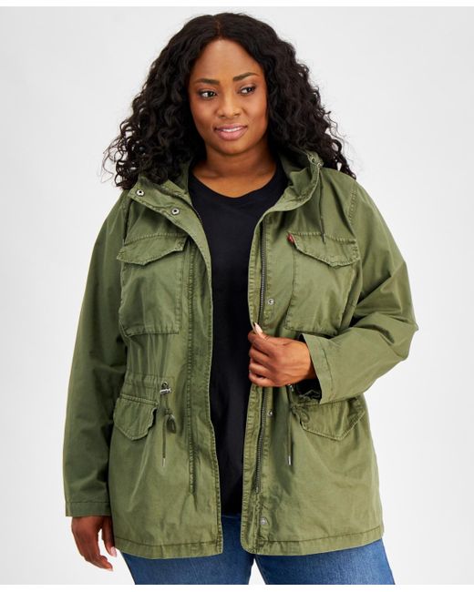 Levi's Green Plus Size Cotton Hooded Military Zip-front Jacket