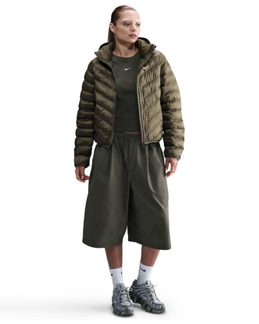 Nike Women's Black Sportswear Windpuffer Therma-fit Hooded Puffer