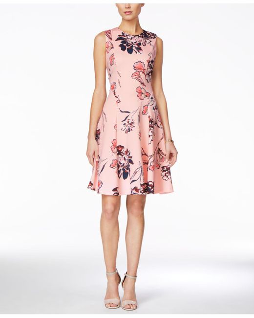 Ivanka Trump Pink Sleeveless Floral-print Fit & Flare Dress