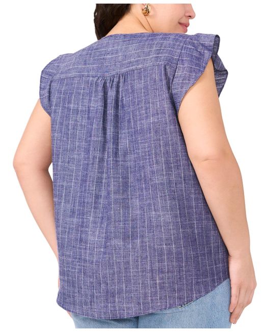 Vince Camuto Blue Plus Size V-neck Ruffle Sleeve Blouse
