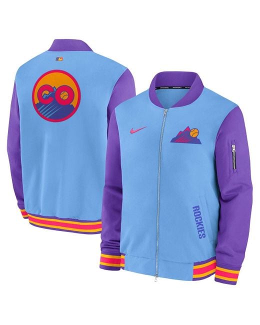 Nike Light Blue/purple Colorado Rockies 2025 City Connect Authentic Collection Full-zip Bomber Jacket for men
