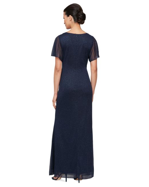 Flutter Sleeves Long Gown with Slit Ink Blue Plus Size