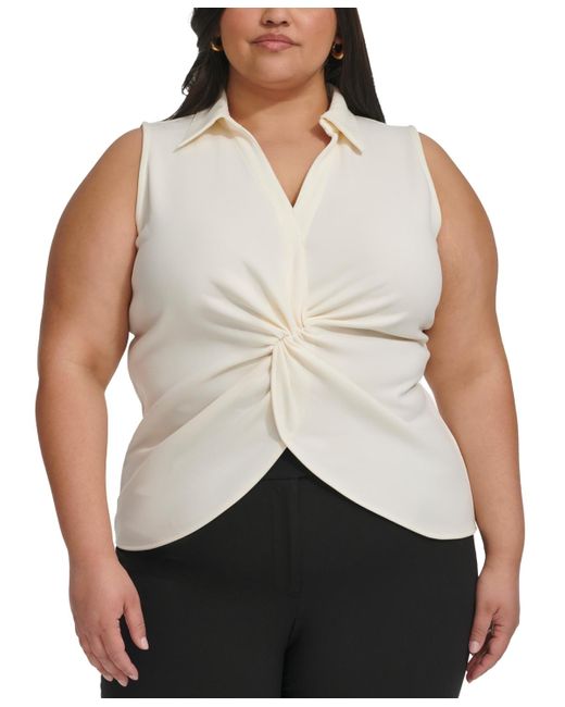 Calvin Klein Natural Plus Size Collared Twist-front Blouse