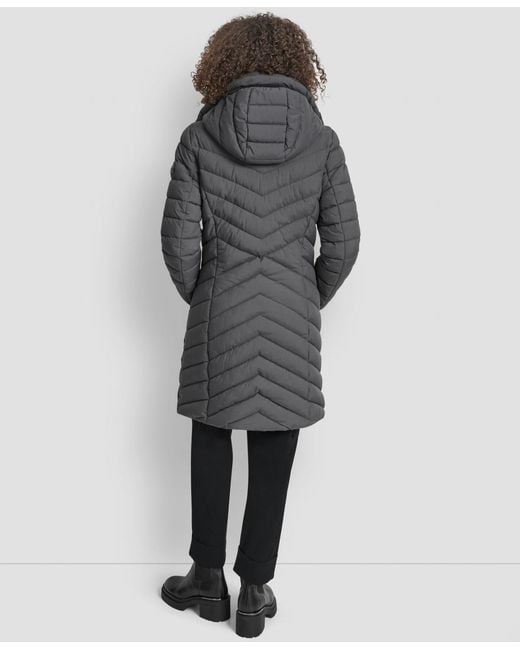 DKNY Gray Bibbed Packable Puffer Coat