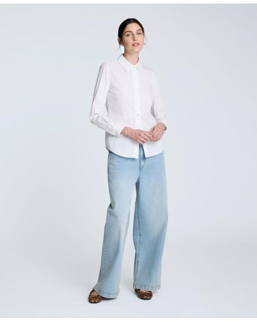 Kenneth Cole White Solid Poplin Button Front Shirt