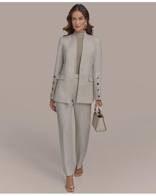 Donna Karan Brown Linen-blend Button-sleeve Blazer