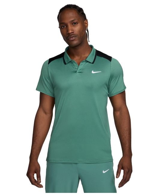 Nike Green Court Advantage Dri-fit Colorblocked Tennis Polo Shirt for men
