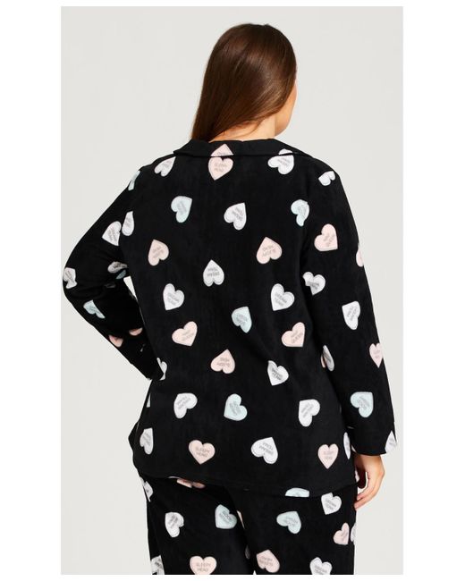 Avenue Black Plus Size Button Up Fleece Top