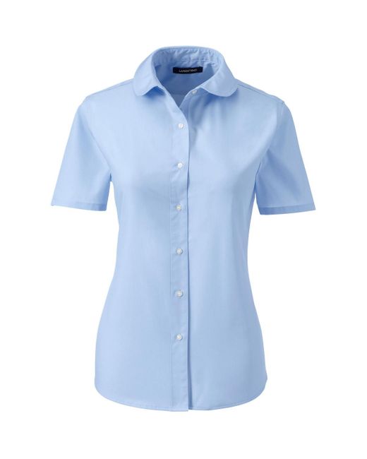 Lands' End Blue School Uniform Short Sleeve Peter Pan Collar Broadcloth Shirt