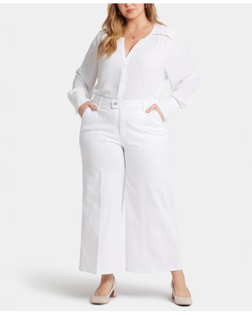 NYDJ White Plus Size Mona Wide Leg Trouser Ankle Jeans