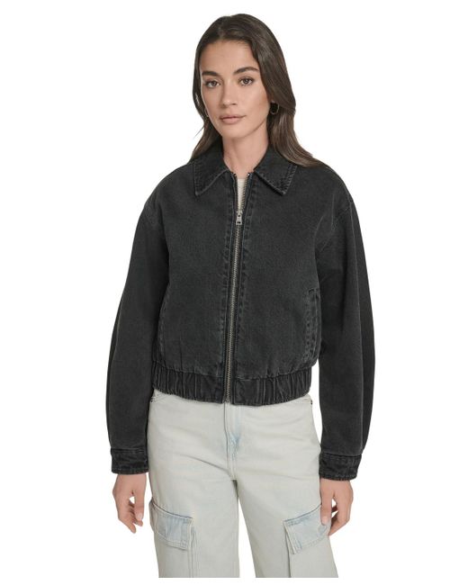 Levi's Women's Black Laydown Collar Bomber Denim Jacket casual jackets