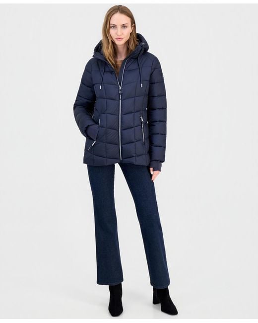 Calvin Klein Blue Packable Hooded Drawstring Puffer Jacket