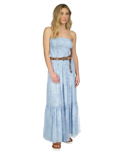Michael Kors Blue Sunbleached Smocked Maxi Dress