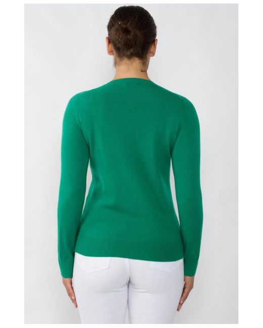 Jennie Liu Green 100% Cashmere Button Front Long Sleeve Crewneck Cardigan Sweater