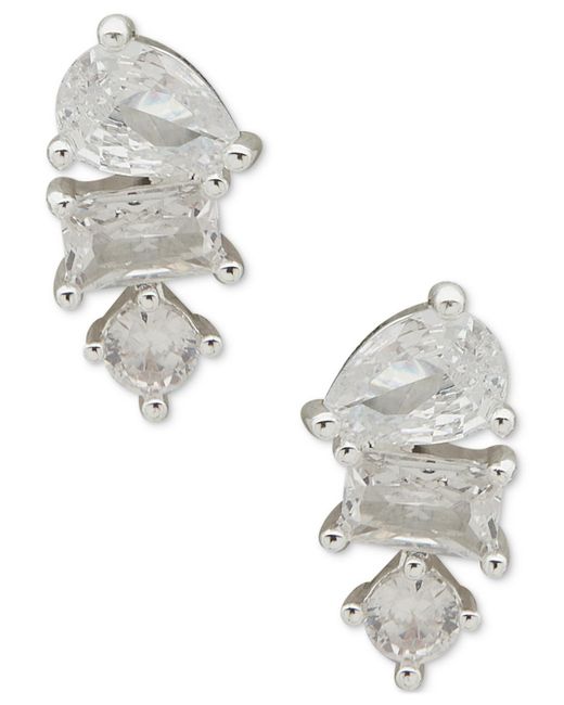 Anne Klein Metallic Silver-tone Mixed Cut Stud Earrings