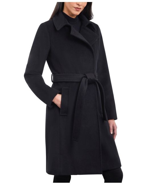 Michael Kors Black Belted Notched-collar Wrap Coat