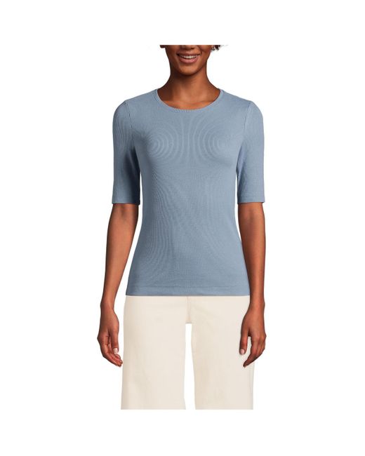 Lands End Drapey Rib Skimming Elbow Sleeve Crew Neck T shirt in Blue Lyst