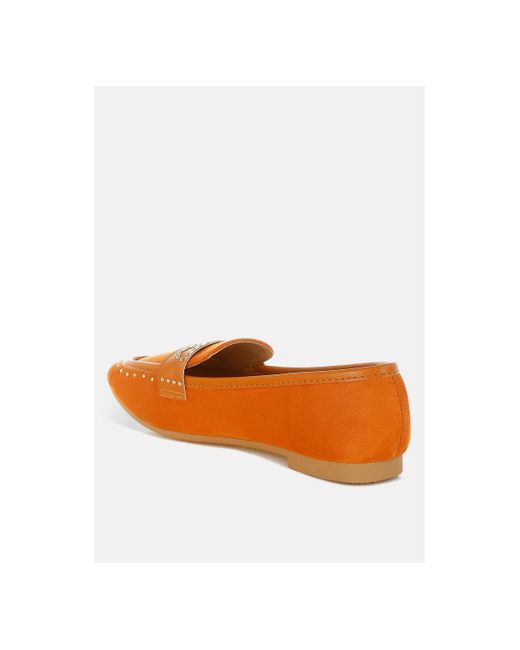 LONDON RAG Orange Lumina Penny Strap Studded Loafers