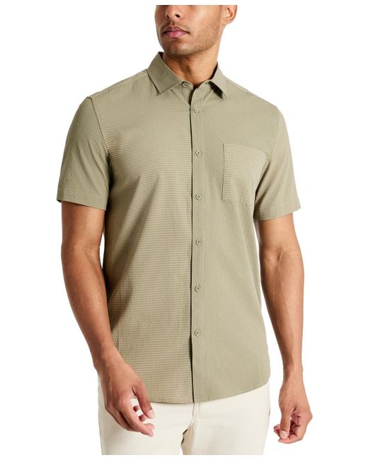Kenneth Cole Green Slim Fit Short-sleeve Mixed Media Sport Shirt for men