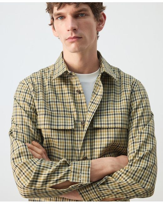 Mango Green Plaid Print Button Jacket for men