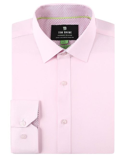 Tom Baine Pink Slim Fit Performance Solid Button Down Shirt for men