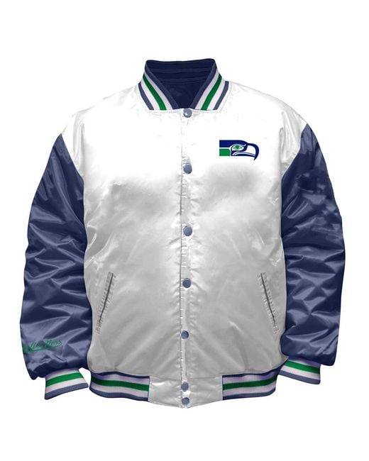 Mitchell & Ness Blue Seattle Seahawks Throwback Plus Size Full-snap Satin Jacket