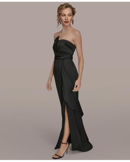 Donna Karan Black Asymmetric Twist Strapless Gown