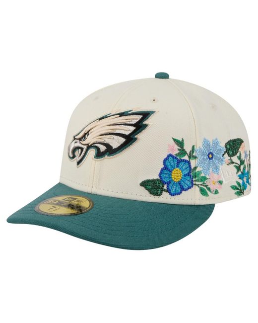 KTZ Cream/midnight Green Philadelphia Eagles Tonal Floral 59fifty Fitted Hat for men
