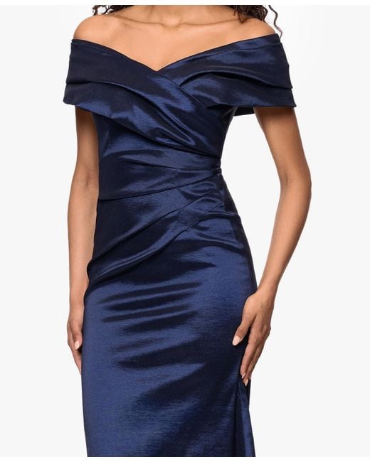 Betsy & Adam Blue Taffeta Off-the-shoulder Dress