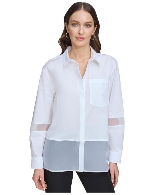 DKNY White Mixed Media Button-front Shirt