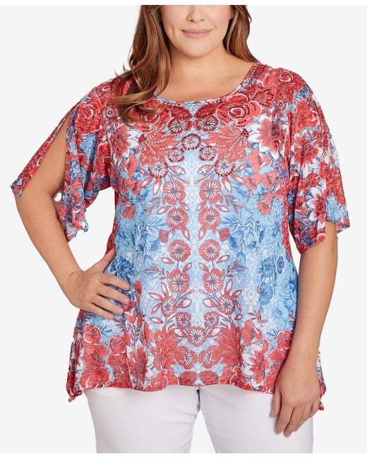 Ruby Rd Plus Size Burnout Sublimation Mirrored Top