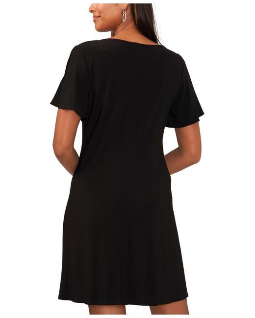Msk Black Petite Embellished Flutter-sleeve Dress