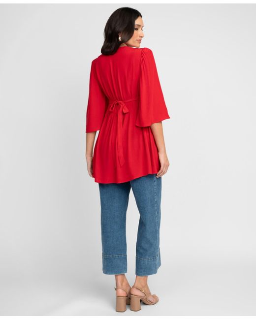 Seraphine Red Maternity Flutter Sleeve Wrap Top