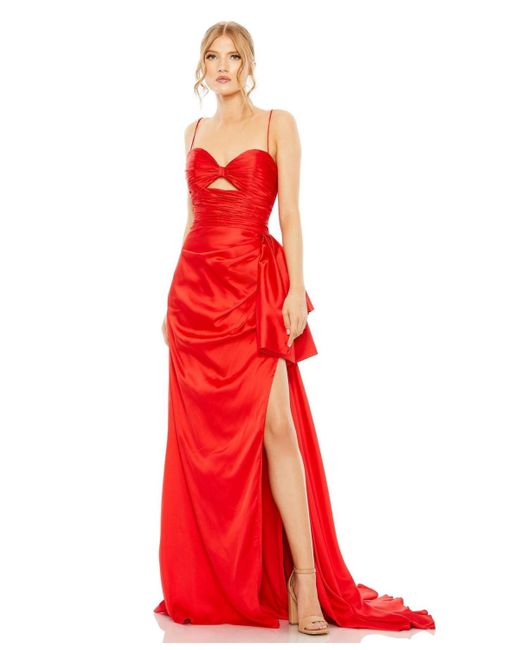 Mac Duggal Red Strapless Cut Out Side Bow Gown