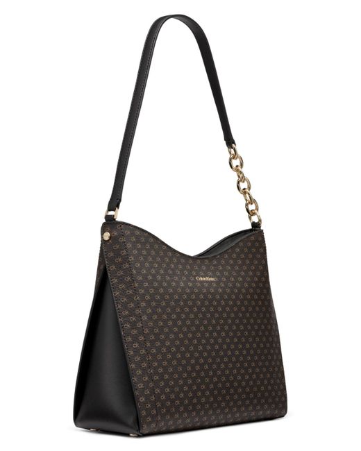 Calvin Klein Black Nova Top Zipper Mini Signature Chain Shoulder Bag