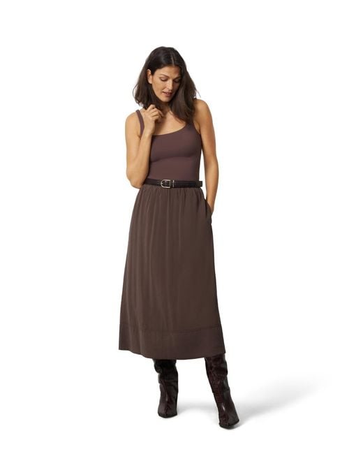 Cable & Gauge Brown Pull-on Midi Skirt