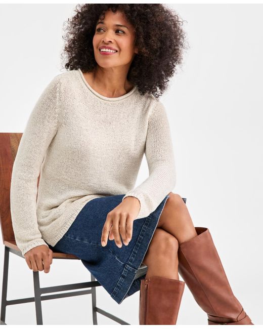 Style & Co. Women's White Tape Yarn Roll Neck Sweater