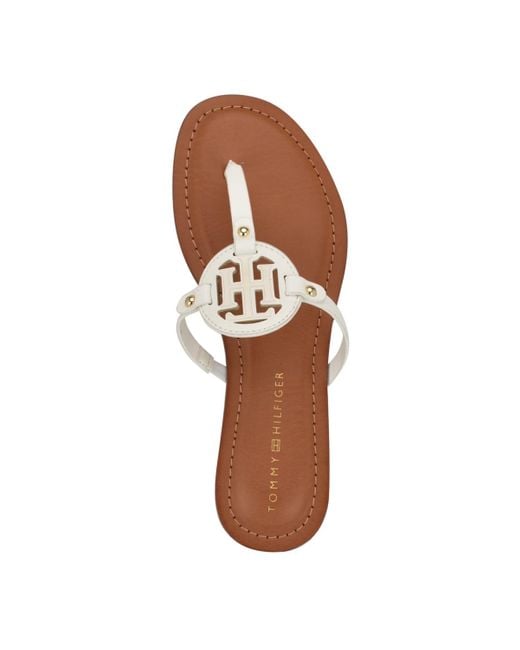 Tommy Hilfiger White Litzy Logo T-strap Flat Sandals