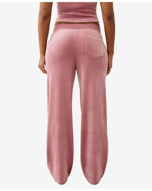 True Religion Red Crystal Horseshoe Velour Straight Leg Sweatpant