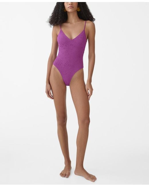 Mango Purple Adjustable Straps Textured Swimsuit